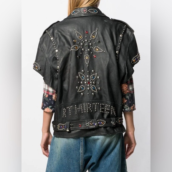 R13 Jackets & Blazers - R13 Repurposed Studded Embellished Biker Short Sleeve Leather Jacket RARE